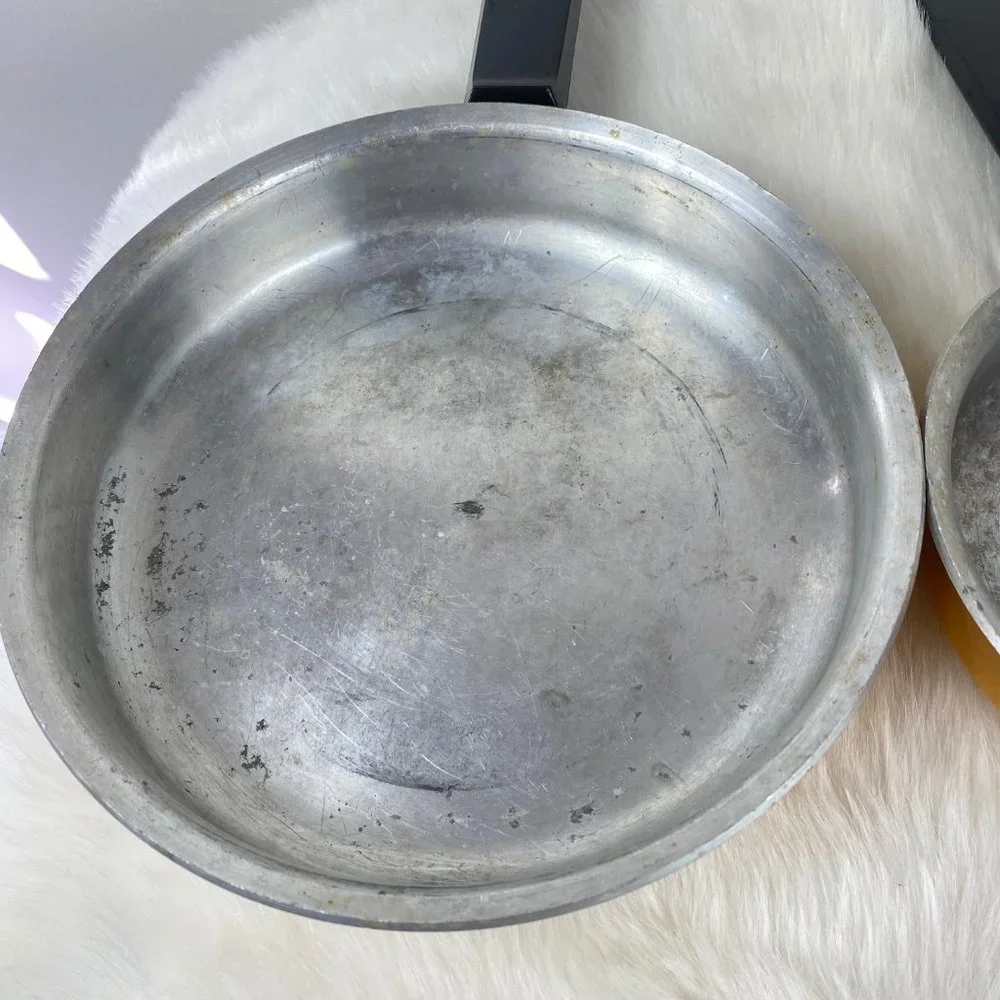 Pair of 70s West Bend Yellow Enamel Frying Pans